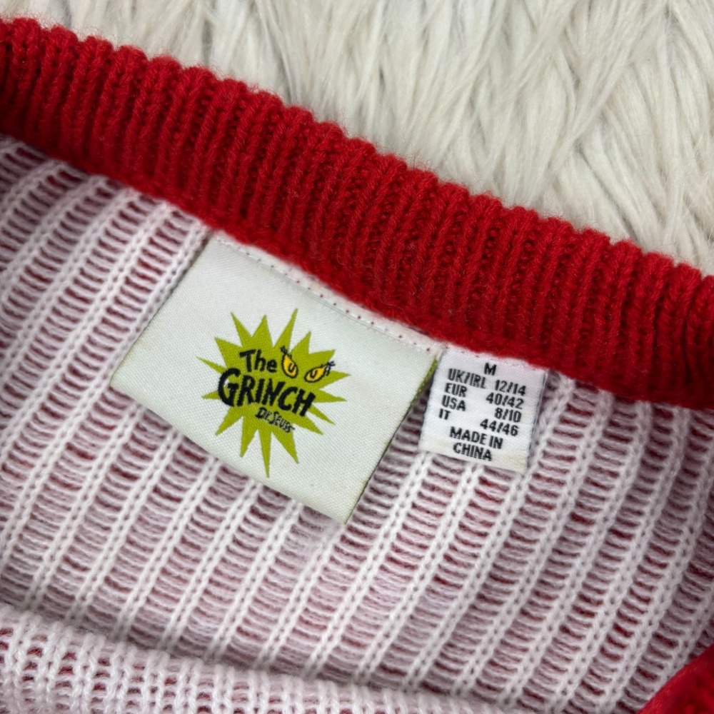 Primark Women's M Red Fair Isle The Grinch Christmas Sweater Pom Pom Novelty - Picture 4 of 6